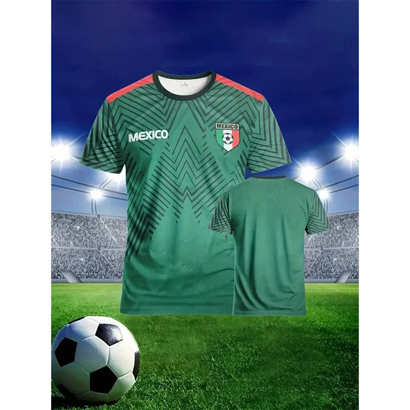 

Mexico Football Jersey T-shirt Men Clothes Street Casual Crewneck Tee Shirts 3D Print Stripe Fashion Summer Sport Team Tee Top