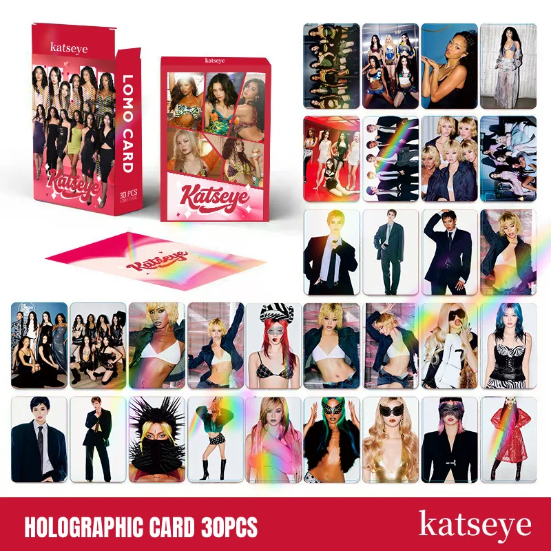 KATSEYE EYEKONS 30Pcs Laser Flash Holographic Double Sided LOMO Cards Boxed Photocards Cross Border Kpop Gift - view 2