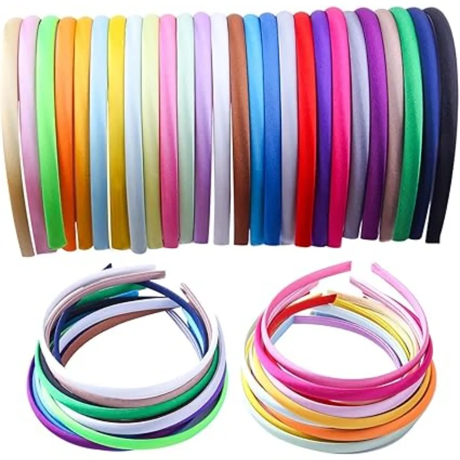

26pcs Headbands for Girls Women, DIY Craft Satin Headbands 26 Solid Colors Thin Hair Bands, Satin Covered Headband for Kids Toddler Teens, Girls Fashion Hair Accessories for Party Gifts