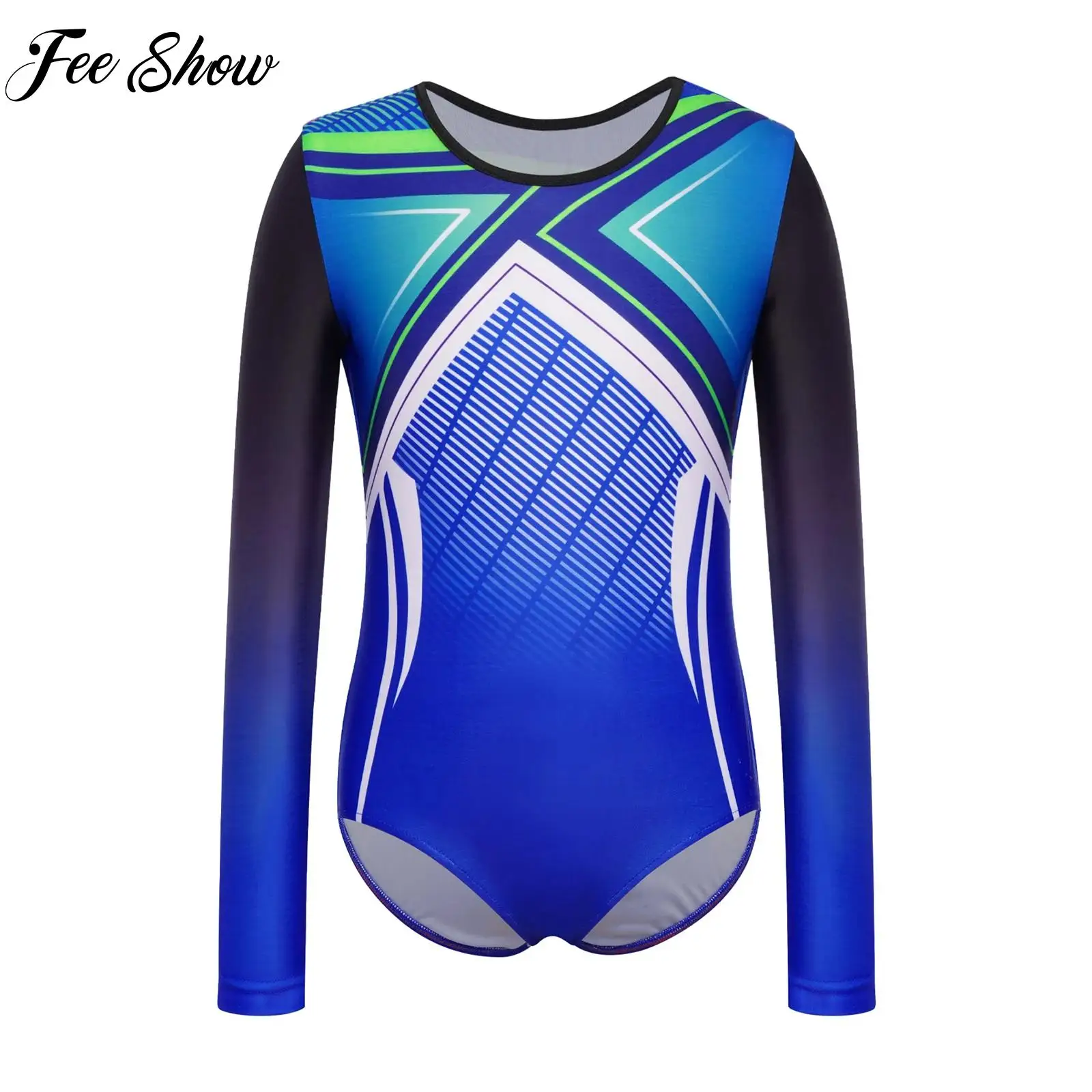 

Long Sleeve Gymnastics Leotard Kids Boys Stylish Printed Press Button Crotch Bodysuit Children One Piece Swimsuit Sportswear