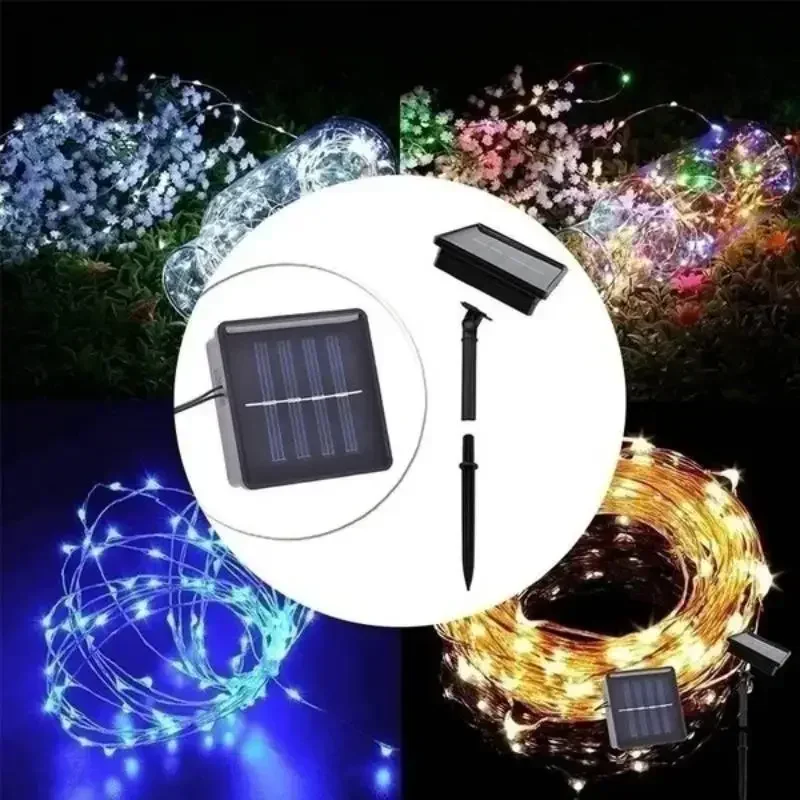 Luz solar de conto de fadas led solarstring luz ao ar livre à prova dwaterproof água natal fio cobre piscando luz pátio decoração do jardim