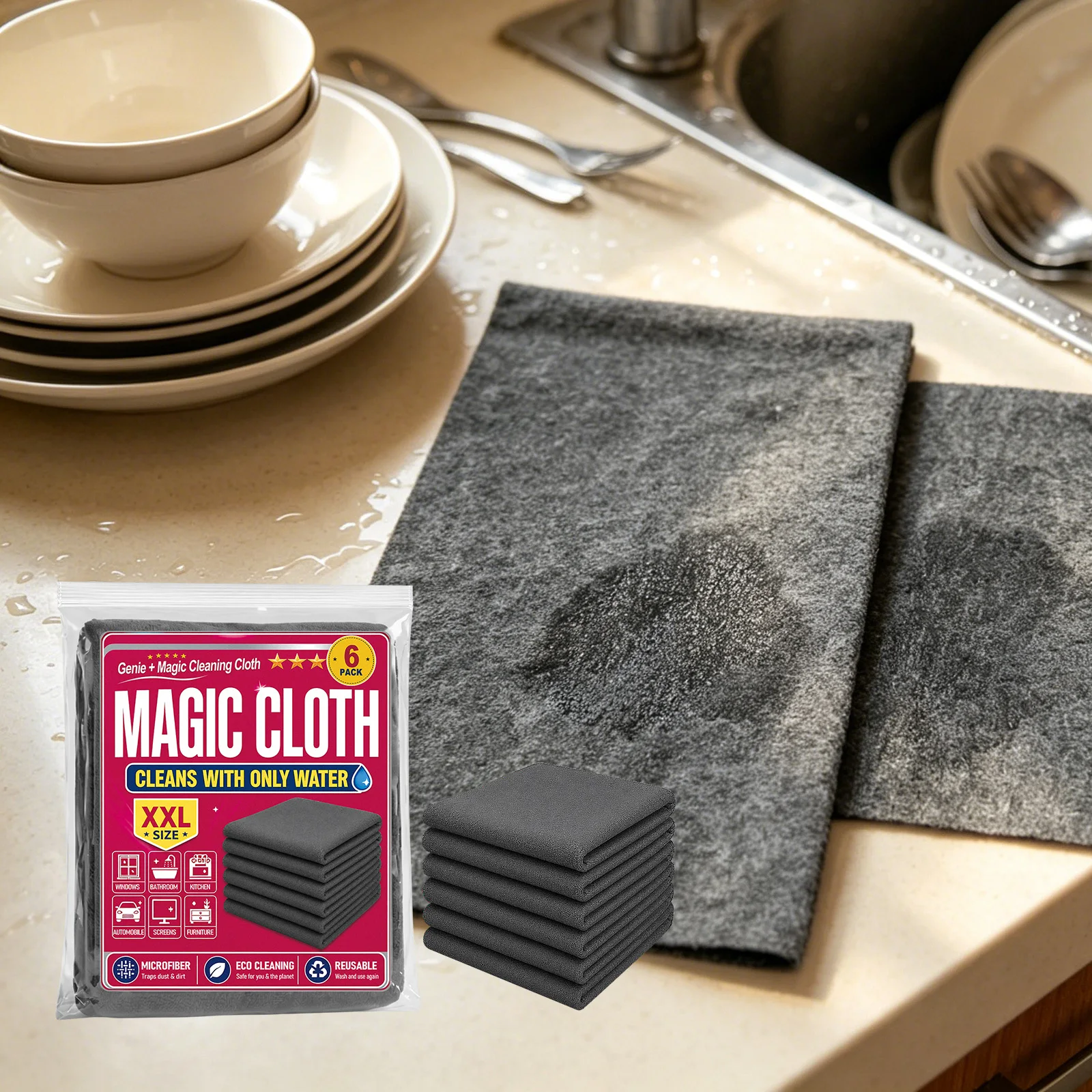 Magic Cleaning Cloth Removes Oil Stains Wipes Window Mirror Dust Dirt No Water Marks Reusable Microfiber Lint‑free Washing Rags