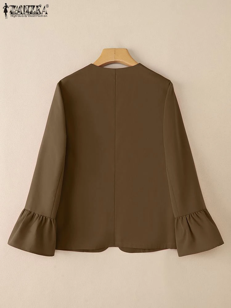 Zanzea outono blazer feminino elegante outwears casual manga longa ternos de escritório 2025 moda cor sólida com decote em v cardigan