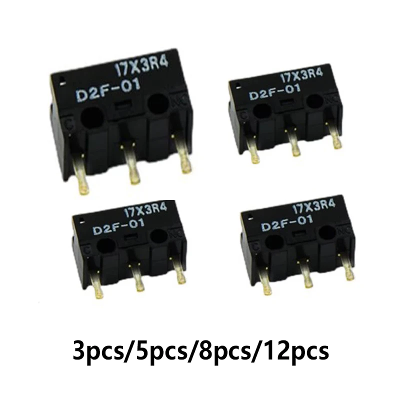 3/ 5/ 8/ 12 PCS Omron D2F Series Micro Limit Switch D2F-01 3Pin Tiny Microswitch for Mouse Equipment Control Travel Sensing