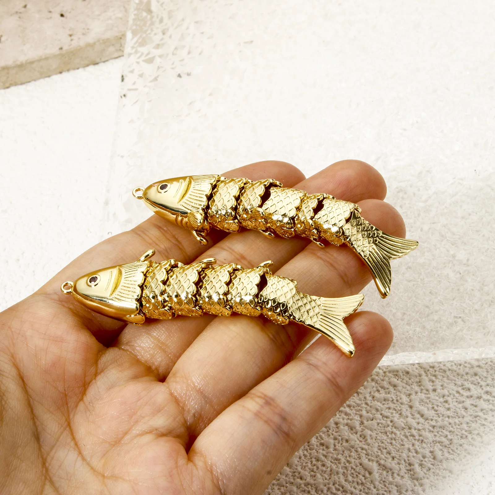 1 Piece Fashion Brass Movable Fish Style Jewelry Pendants Eco-friendly 18K Real Gold Plated Ocean Animal Charms DIY 63mm x 16mm