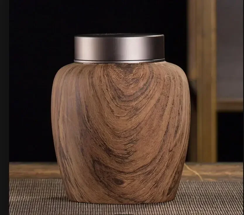 

Ceramic Jar Tea Imitation Wood Grain Tea Box Sealed Jar Food Container Tea Organizer Gift Box Storage Tank Decorative Jars