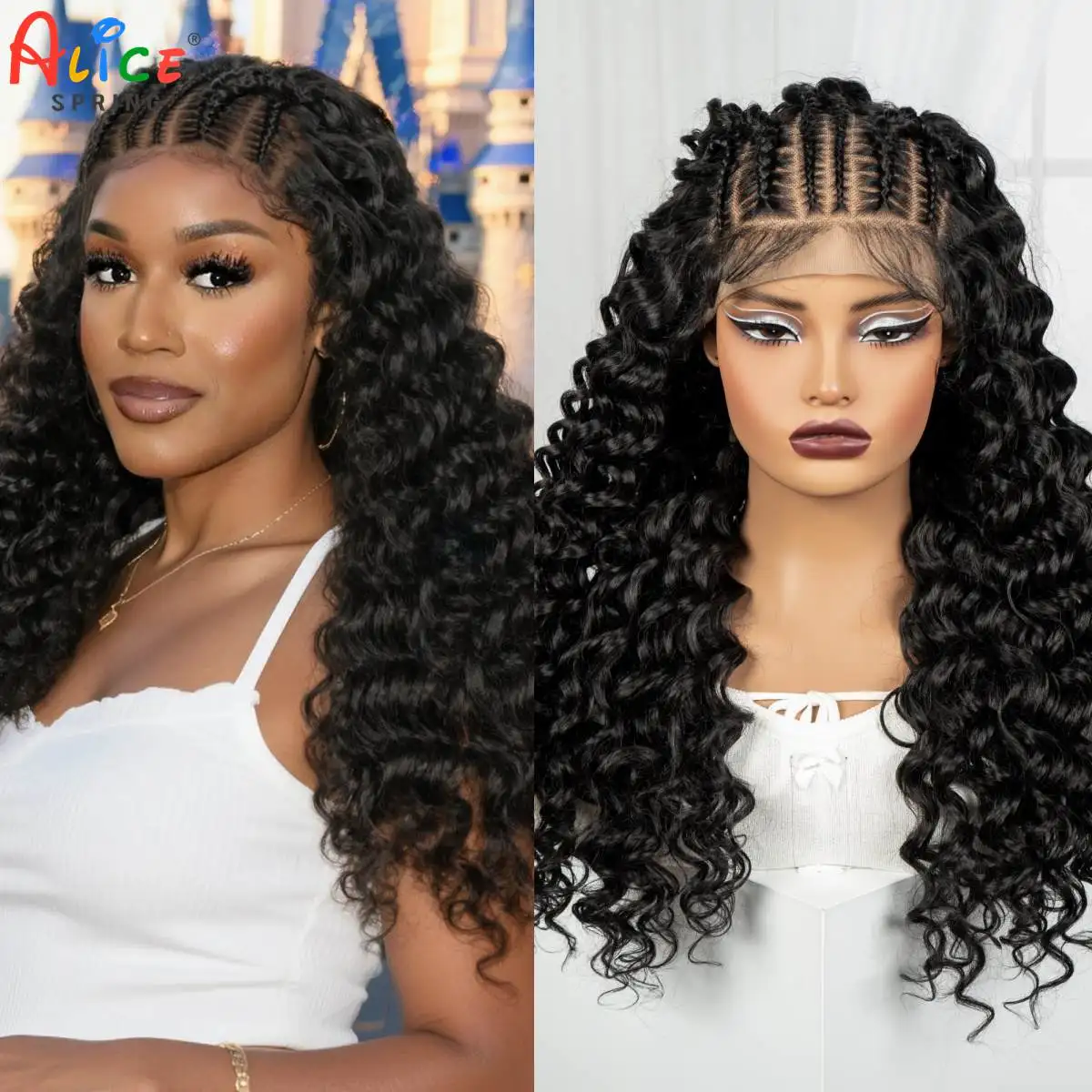 

13x6 прозрачные кружевные передние курчавые вьющиеся волосы парики с косичками 24 дюйма синтетические глубокие волны бразильские волосы парики для женщин