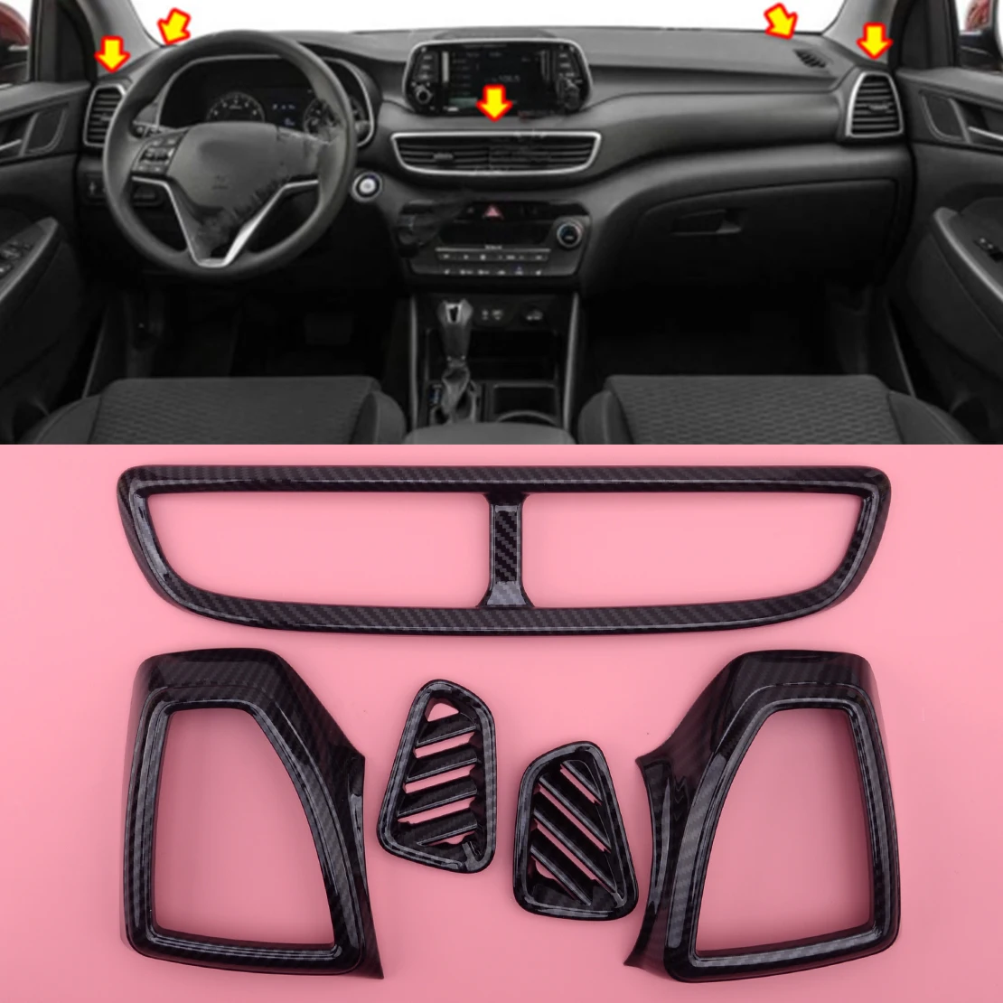 CITALL 5Pcs Carbon Fiber Style Console Dashboard Air Outlet Cover Trim Fit For Hyundai Tucson 2019 2020