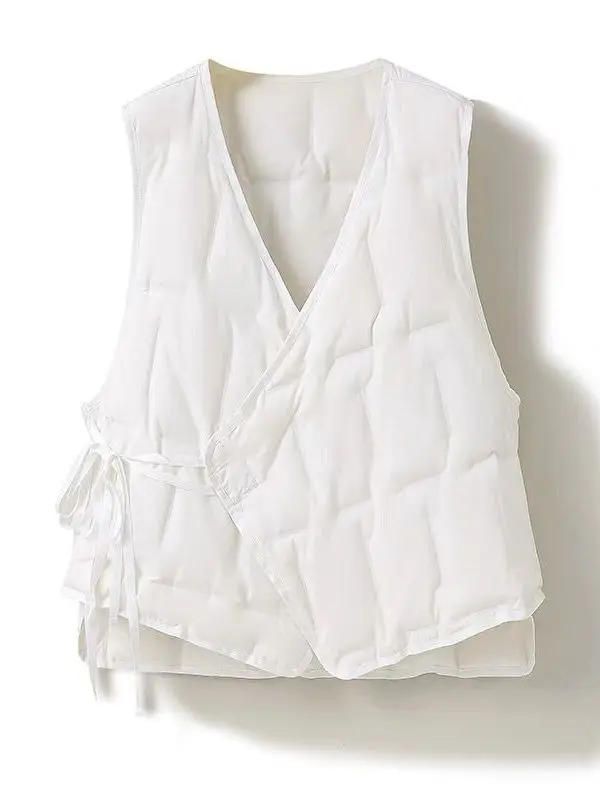

Women's down Cotton Vest Lightweight V-Ne Jaet Belted Base Layer Outerwear Autumn Winter New Sle Faionable Svel...