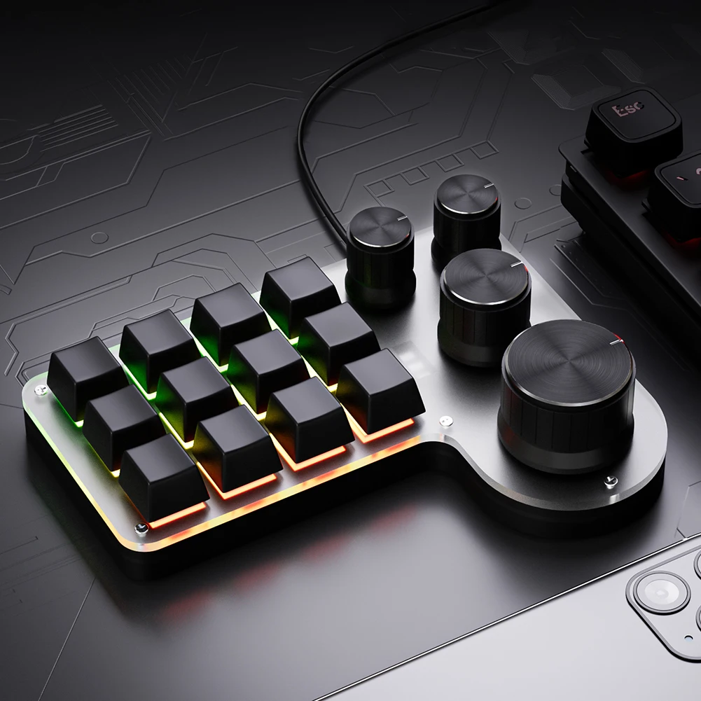12 Keys 4 Knobs Mechanical Gaming Keyboard Hot-swap USB Wired/Bluetooth-Compatible Mini Mechanical Keyboard for Gamers/Designers