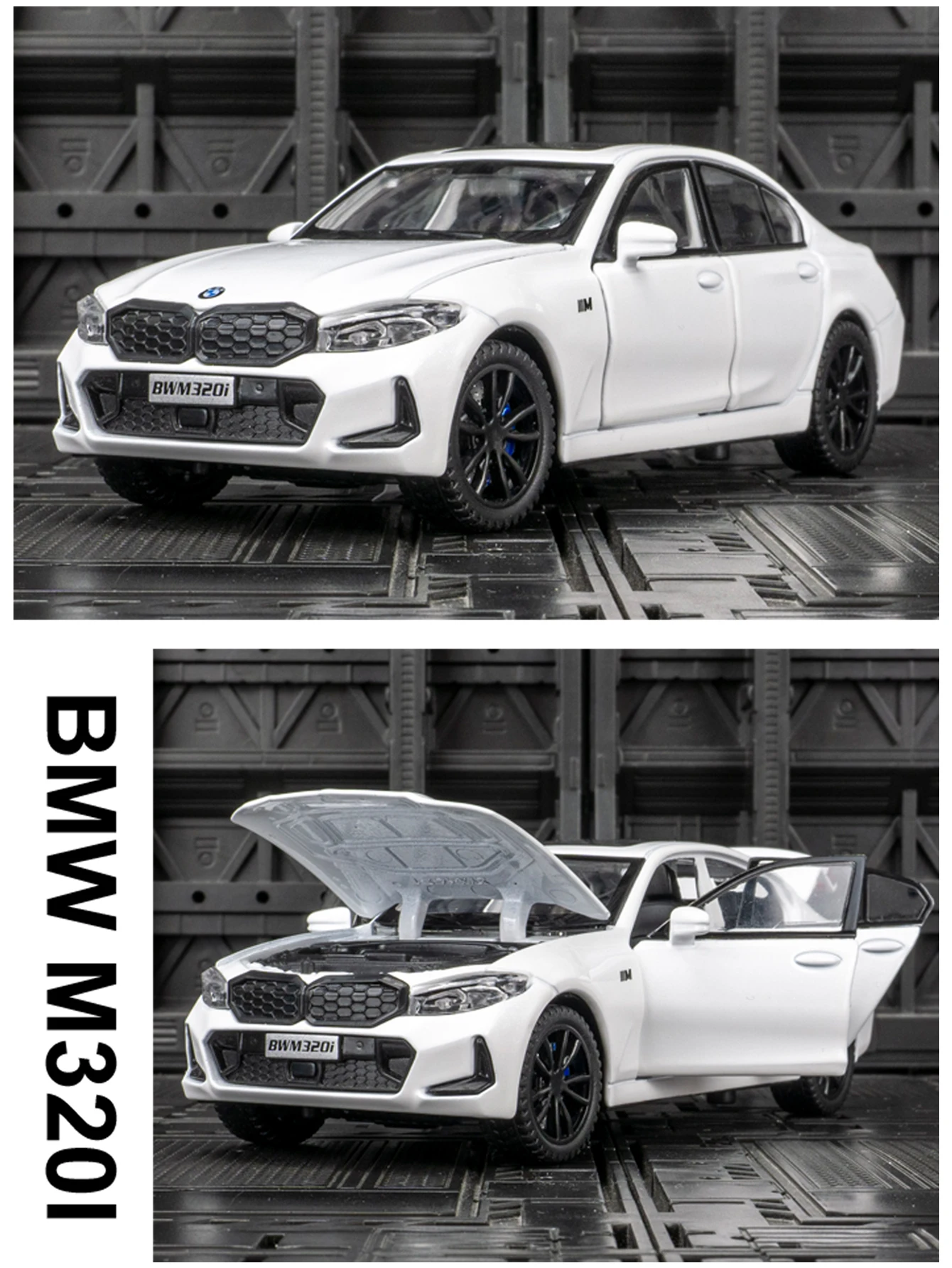 

1:32 модель автомобиля из сплава M320i, звуковая и свет, детская игрушечная машинка, подарочные двери, передний капот и дверь багажника, также можно открыть