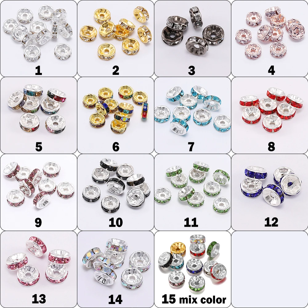 Chenkai 50PCS/Bag 10mm Spacer Beads Rhinestone Rondelle Spacer For DIY Beadable Pens Jewelry Bracelet Pen Making Accessories