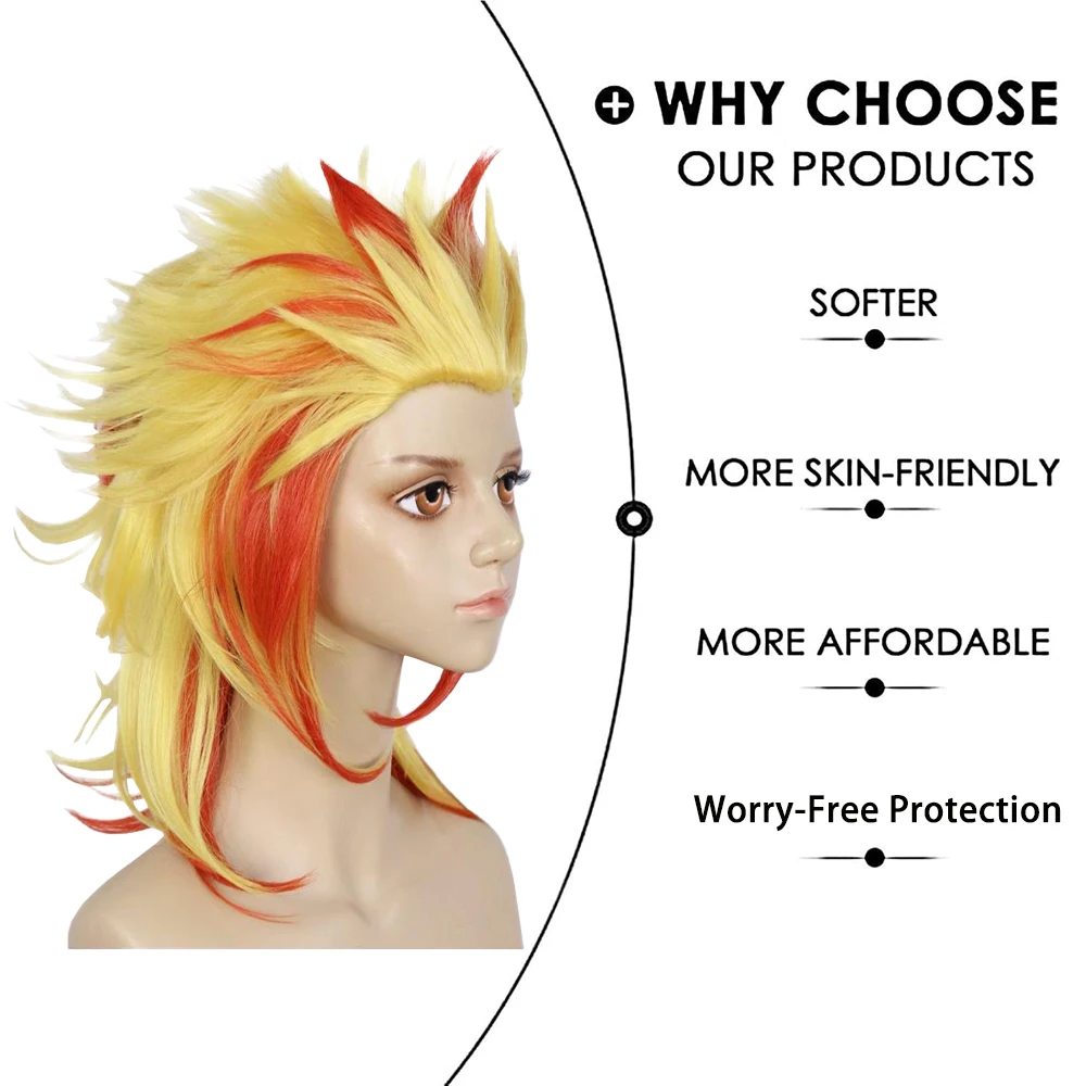 Anime Rengoku Kyoujurou ‌   Capelli sintetici cosplay per uomini e donne, adatti per parrucche resistenti al calore per feste quotidiane
