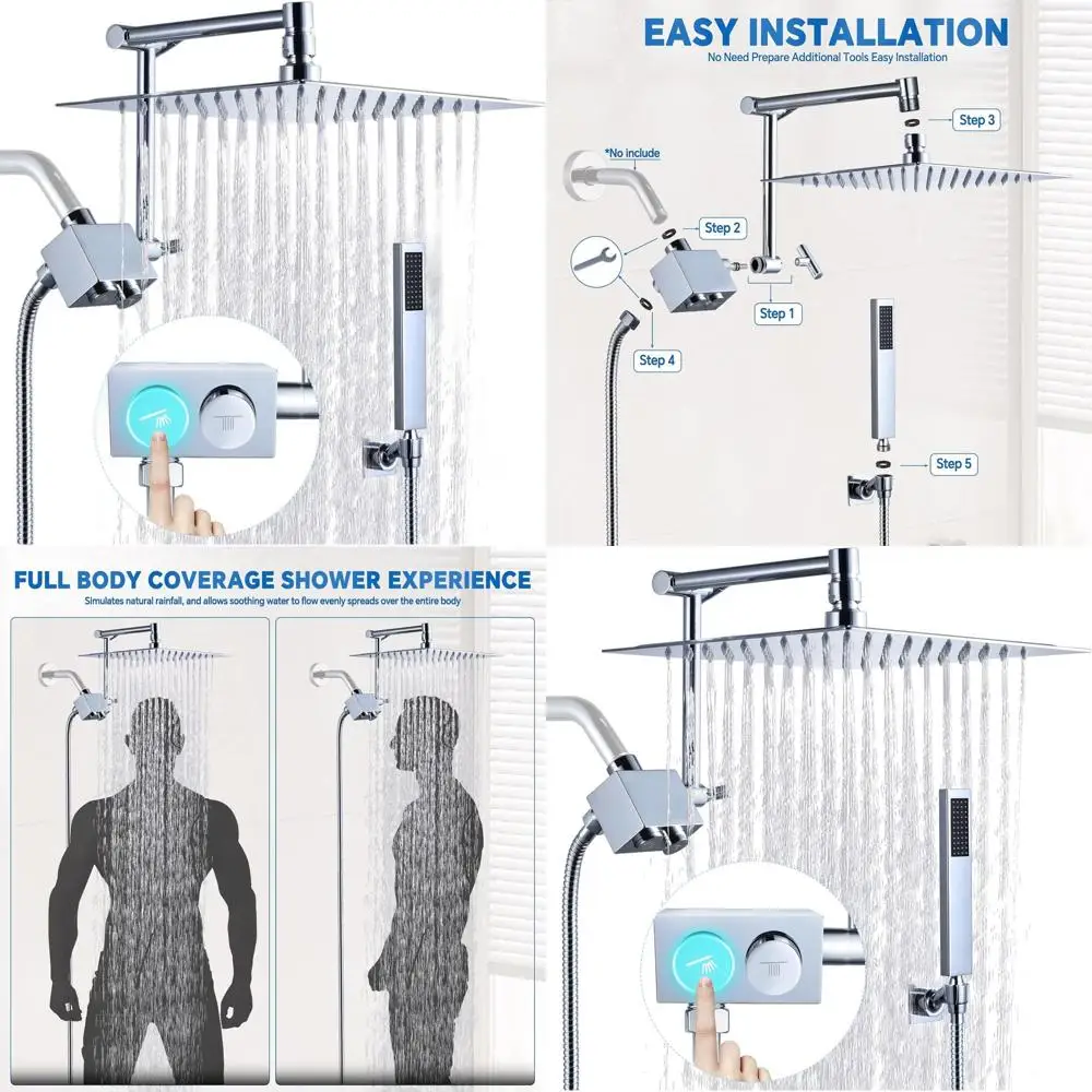 

Душевая лейка 10 Chrome с 4 режимами, ручной душ, удлинитель 14 дюймов, шланг 71 дюйм, полированная отделка