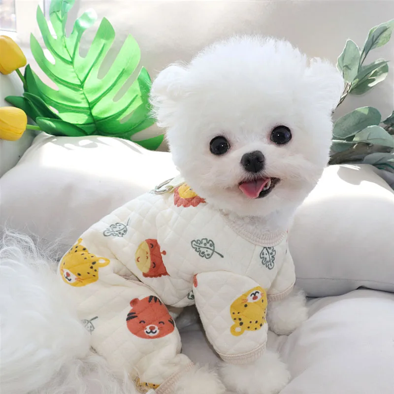 

Cute Lion Pattern Puppy Clothes Winter Pet Four legged Home Clothing Teddy Warm Clothes Cartoon Pullover Pet Supplies