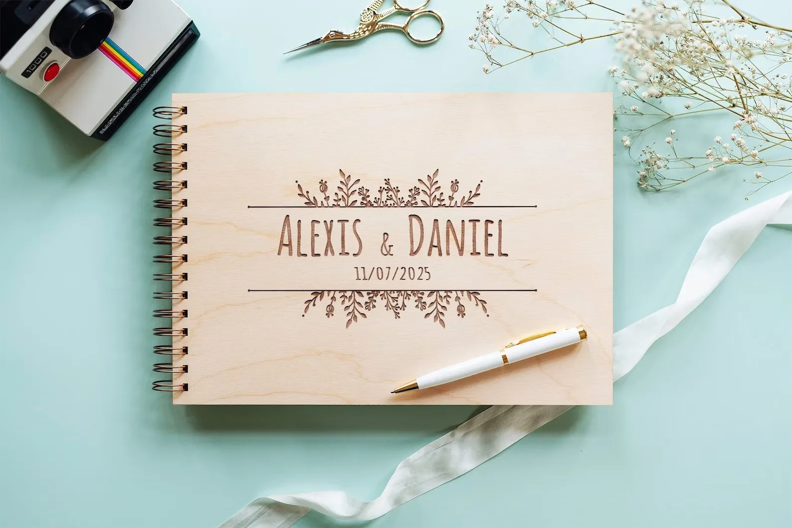 Personalized Name And Date Guest Book Floral Wedding Guest book, rustic and boho guestbook ,Weddings Ceremony Decoration