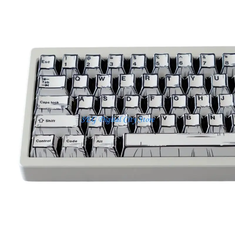 

U75B 149PCS Original Height Keycaps With Black And White Art Pattern For Mechanical Keyboard Adding Personality