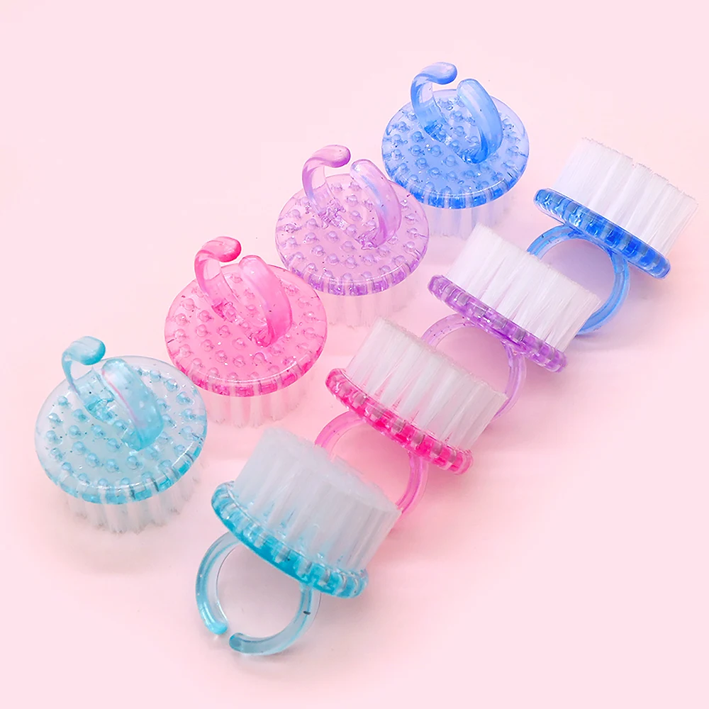 

20Pcs Nail Art Brushes Portable Nail Dust Powder Brush Color Plastic Brushes With Ring Handle For Manicure Pedicure Dust Removal