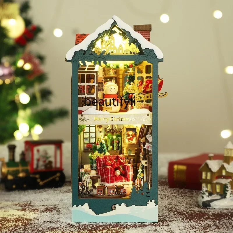 Natal diy livro suporte montagem tridimensional livro pequena casa modelo artesanal casa criativa presente de natal