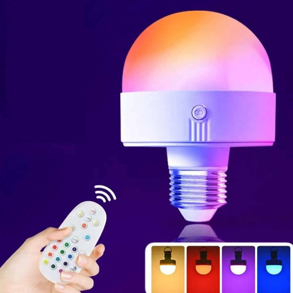 Atmosphere Light USB Rechargeable RGB Light Bulb With Remote Removable Base Emergency Bulb Timer 5W Stage Lamp Bulb Indoor