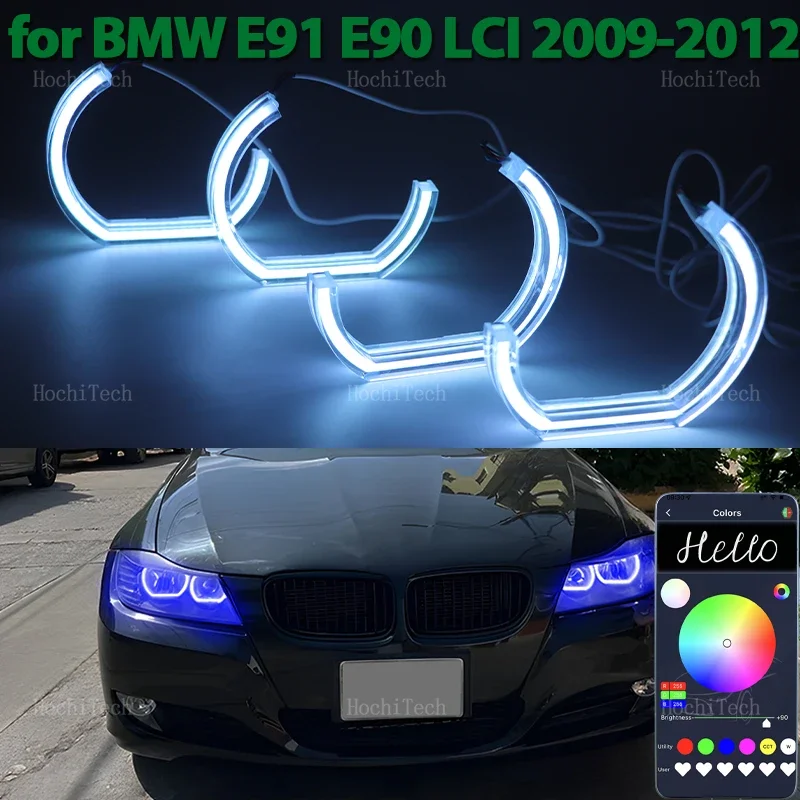 

4x DTM App control LED Angel Eyes Bulb Ring RGB Lamp for BMW 3 series E90 E91 facelift 2009-2012 Halogen headlight