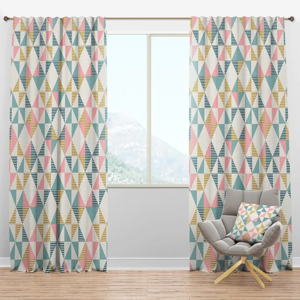 Thermal Insulated Retro Geometrical Abstract Pattern Curtains for Bedrooms and Living Rooms - Ideal for Room Insulation and Styl