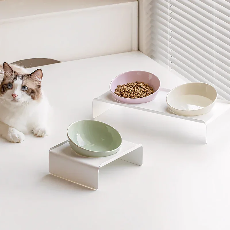 

Pretty ceramic iron shelf tableware set Puppy double food bowl small dog water bowl stand Kitty Cat pink feeder Pet supplies