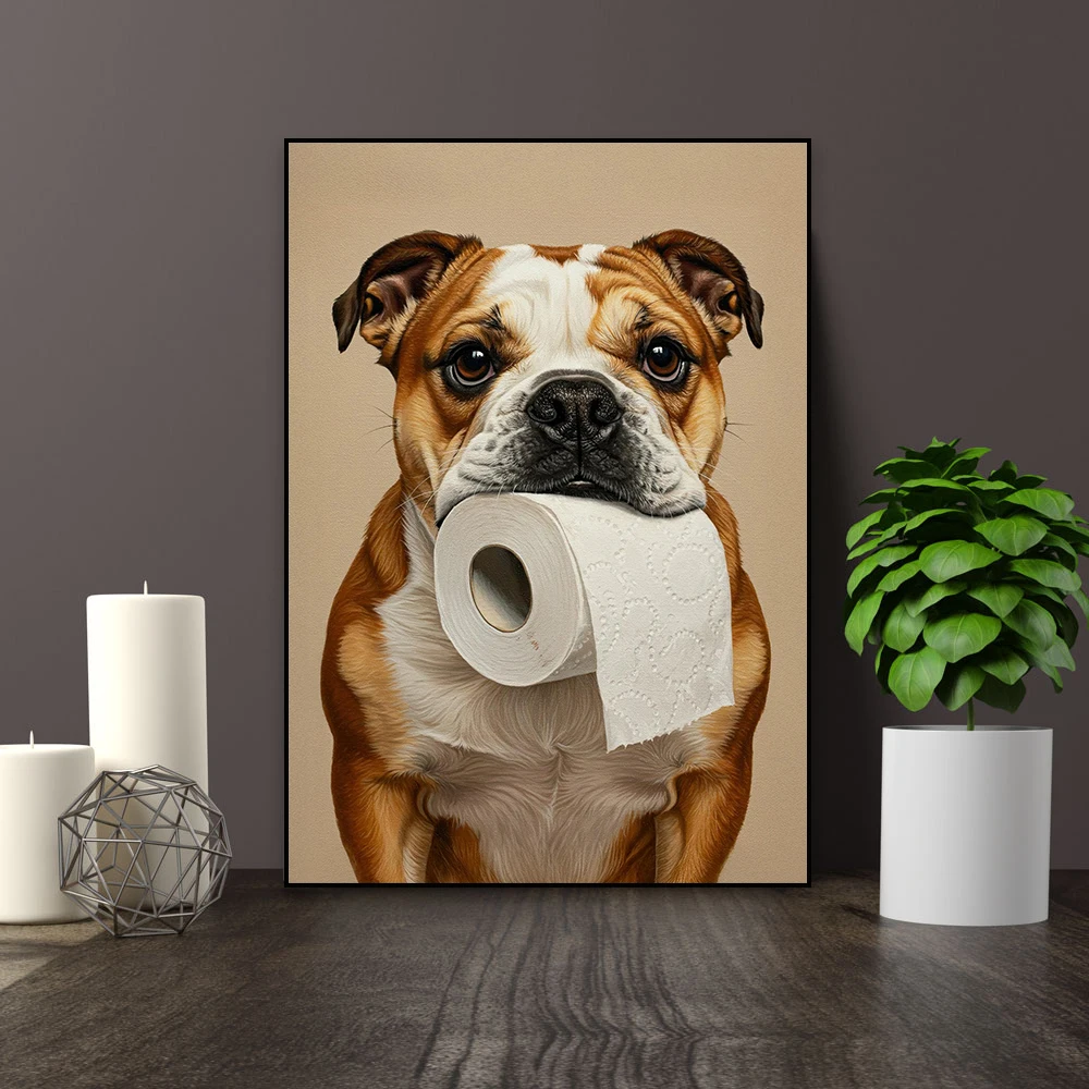 Póster de baño inglés Cocker Spaniel con rollo de papel higiénico, impresiones artísticas de pared, pintura en lienzo de Humor para inodoro, póster artístico para baño