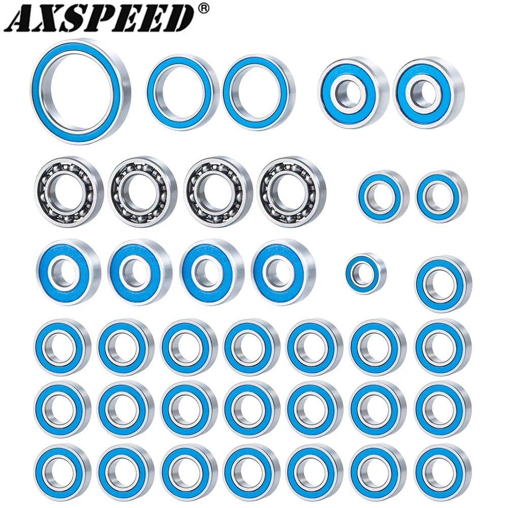 AXSPEED 38PCS Ball Bearing Set Metric Blue Rubber Sealed for 1/10 RC Crawler Car Axial SCX10 III AXI03007 Accessories