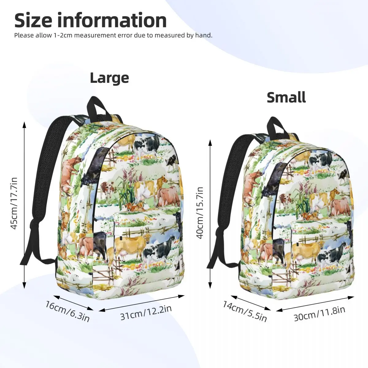 Zaino per mucche da latte per animali da fattoria ad acquerello zaino per studenti delle scuole medie superiori del villaggio Life Bookbag uomo donna Daypack per i viaggi