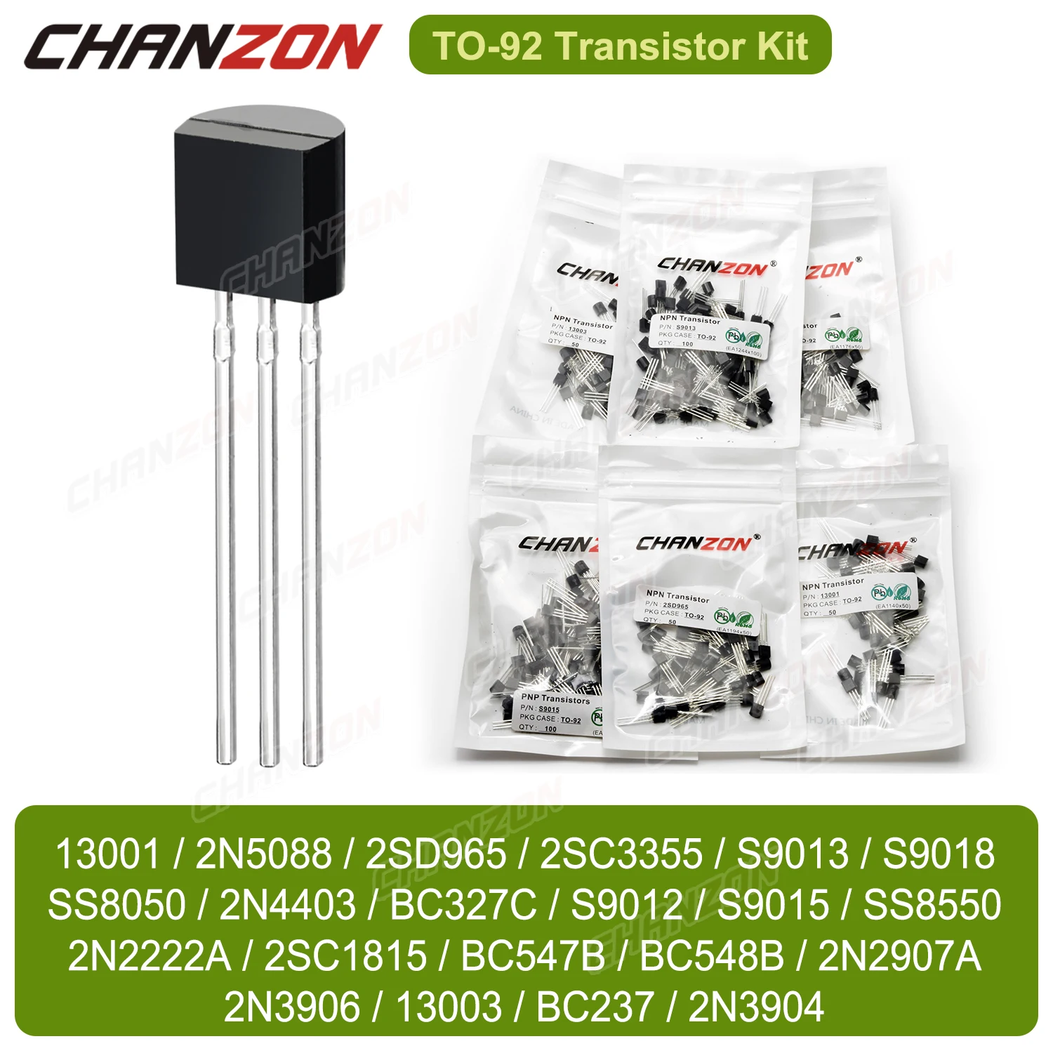 

TO-92 Transistor NPN PNP 2N3904 Ss8550 Ss8050 Bc547B 2N2222A S9012 S9015 Bc548B 2Sc1815 2N2907A 2N3906 Triode Tube Transistores