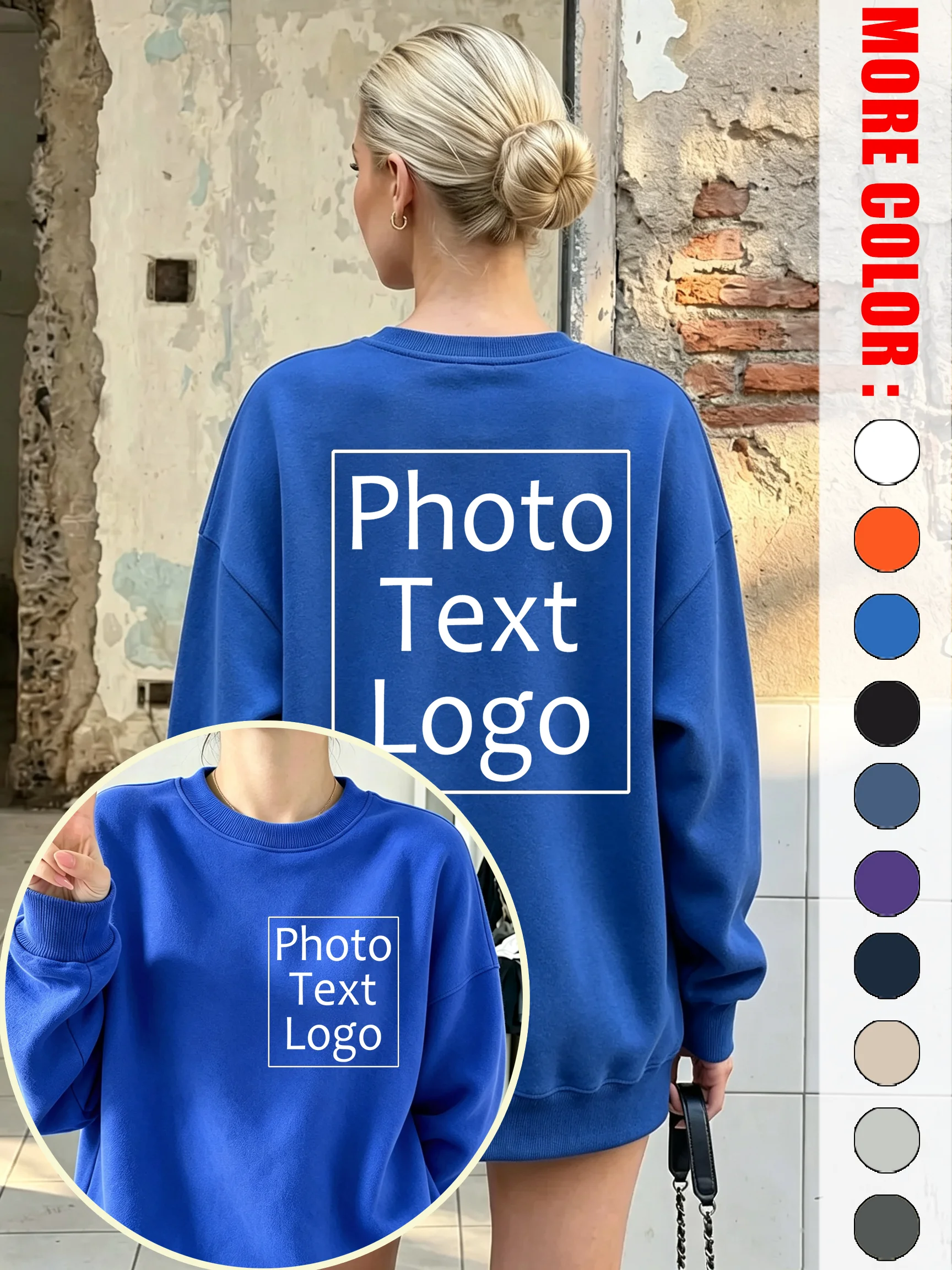 Customized Personalized Logo Autumn Pullovers Woman Casual Loose O-Neck Sweatshirt Sport Team All-Match Tops Hip Hop Streetwear
