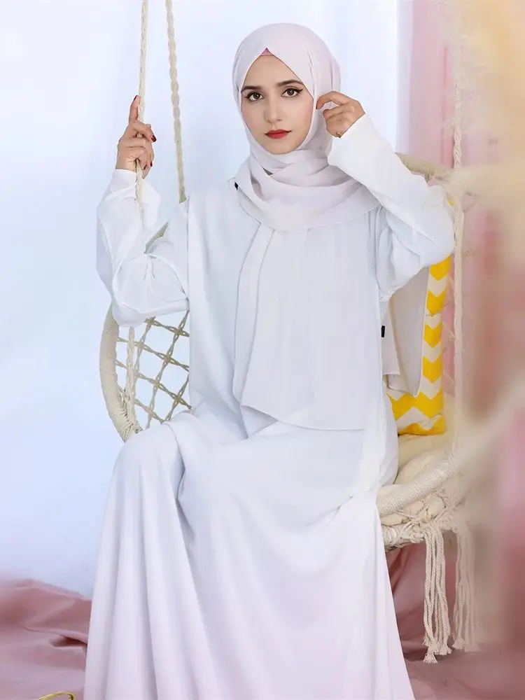 Eid Black White Solid Modest Under Abaya Dress Dubai 2024 Palestine Thobe Women Turkey Islam Muslim Inner Dress With Pockets