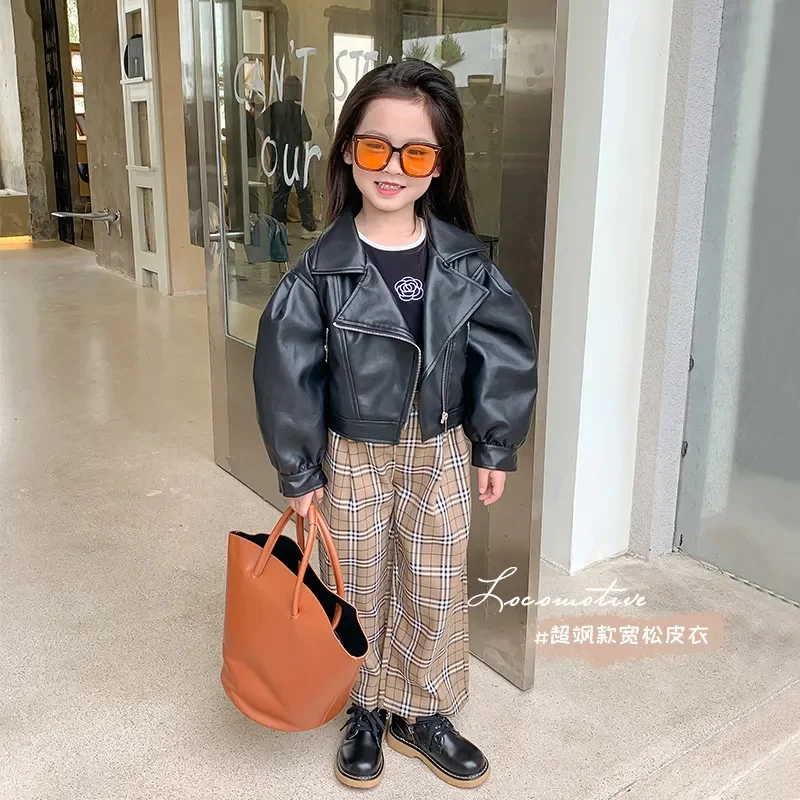 Baby Girl outfit autumn Korean girls' coats children's clothing jacket cool Parker fashion short leather