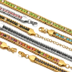 1pc AAA Cubic Zirconia Stone Bracelets Gold Color Stainless Steel Metal Chain Bracelet for Women Punk Hip Hop Jewelry Wholesale