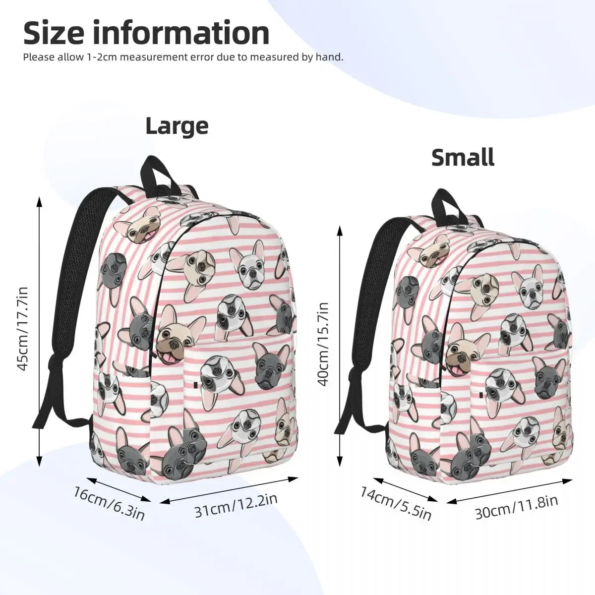 Sac à dos All The Frenchies Pink Strihear pour hommes et femmes, bouledogue français mignon, cartable scolaire étudiant, sac à dos primaire, lycée