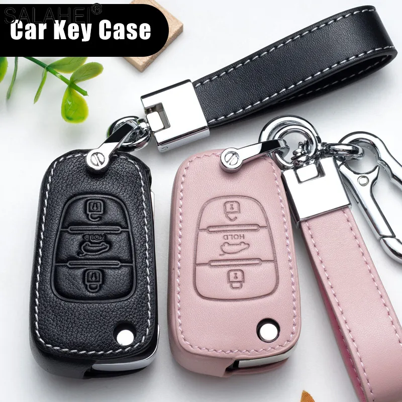 Car Key Case Cover Leather Protect Shell For Kia K3 K5 Sportage Rio Cerato Optima Soul Sorento Picanto Niro Seltos EV6 Keychain
