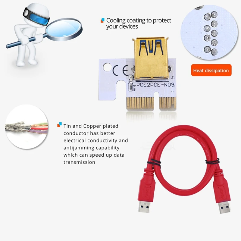 VER012 MAX Riser USB 3,0 PCI Express VER012MAX Riser Cable Riser para tarjeta de vídeo X16 extensor PCI-E Riser Card para minería