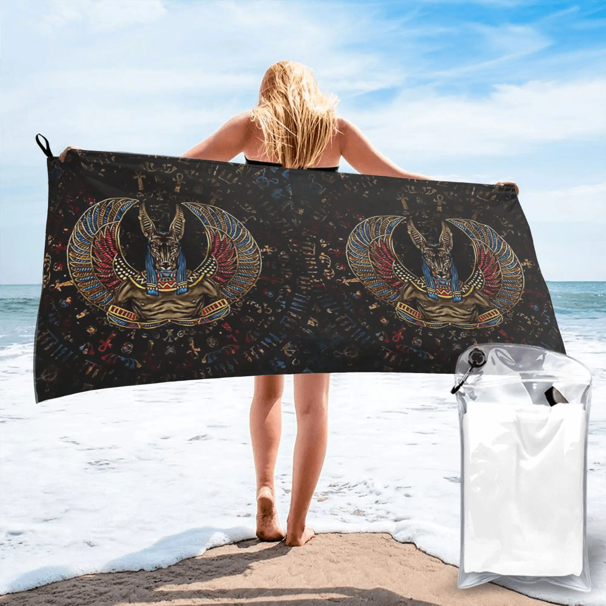 Anubis Egyptian God Beach Towel Soft Microfiber Quick Dry Absorbent Quick Towels For Swimming