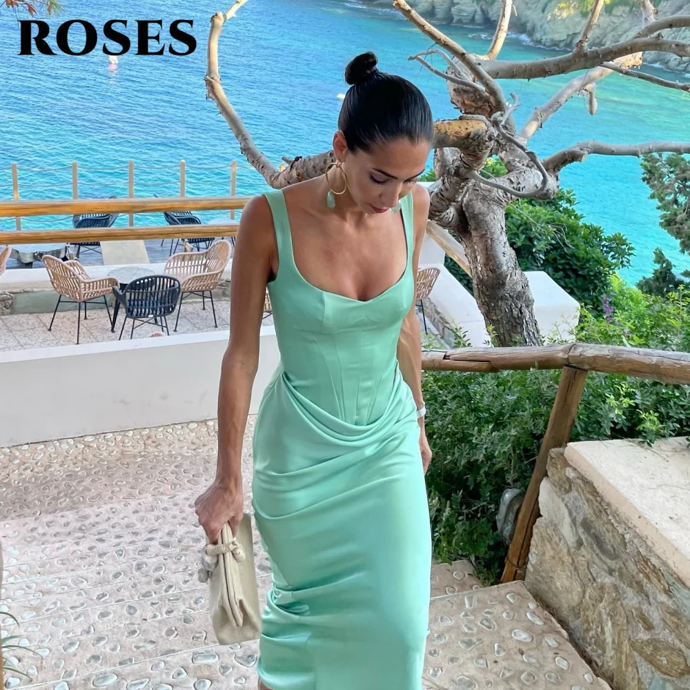 

ROSES Mint Green Prom Dress Spaghetti - Strap Bodycon Party Dress with Cut - Out Detail and Ruched Waist Evening DressCustomized