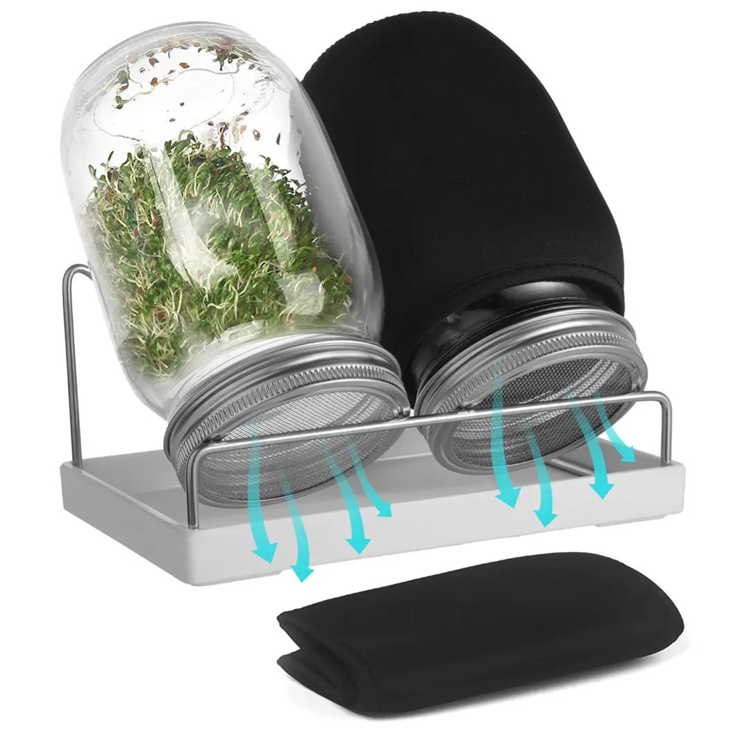 2Pcs Seed Sprouter Set Wide Mouth Mason Jars Sprout Lids Sprouting Jar Kit Bean Sprouts Growing Cover Sprout Lids With Holder