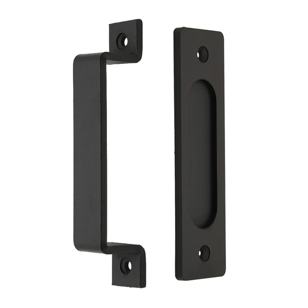 No-slotted Sliding Door Open Mounted Door Handle No-punch Heavy Duty Sliding Barn Door Handle Double Sided Design Black