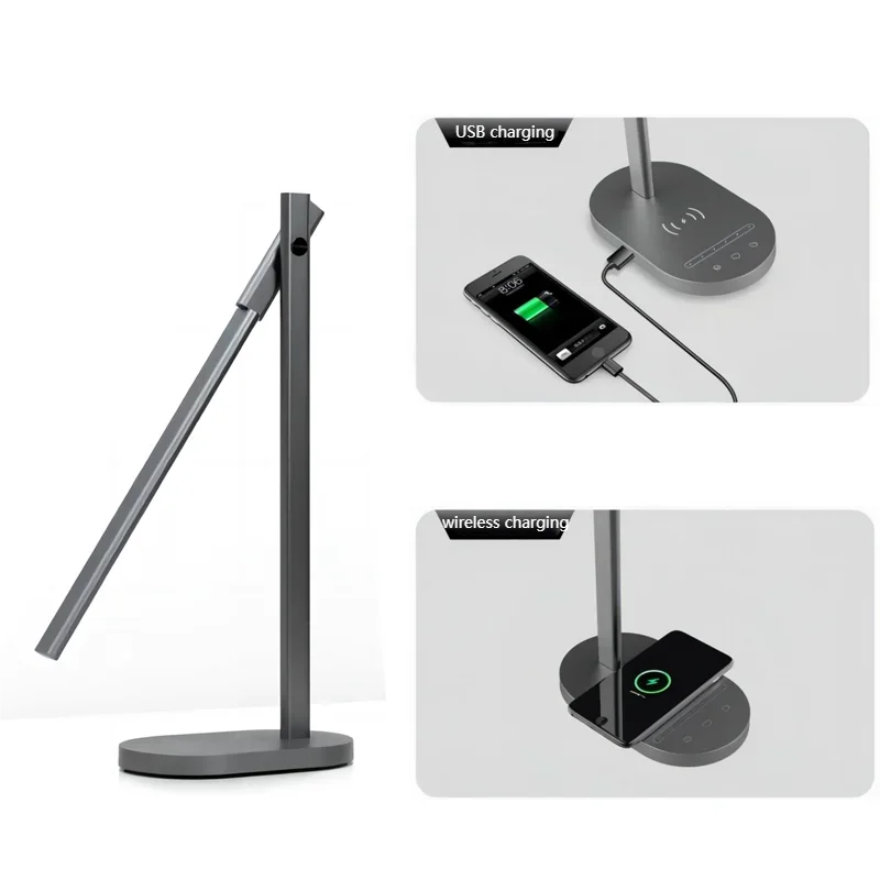 Imagem -02 - Akimid-led Lâmpada de Mesa com Usb e Carregador sem Fio Candeeiro de Mesa Dobrável Temporizador de Toque Regulável Proteção Ocular Inteligente Luz Noturna de Leitura