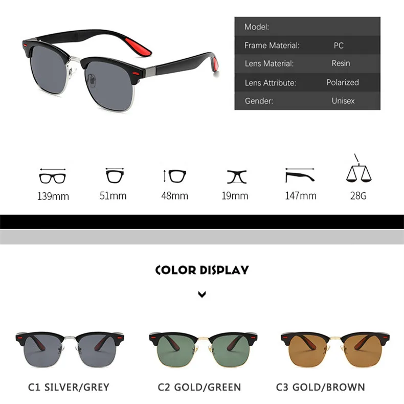 Lunettes de soleil polarisées à rivets rétro classiques pour hommes et femmes, design de marque, briquet à jambes TR90, lunettes de soleil à la mode