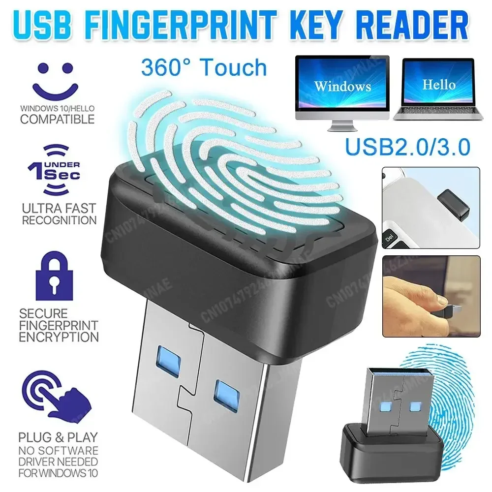 USB Fingerprint Key Reader For Windows 7 8 10 11 Hello Security Key Biometric Scanner PC Fingerprint Sensor Module Password Free