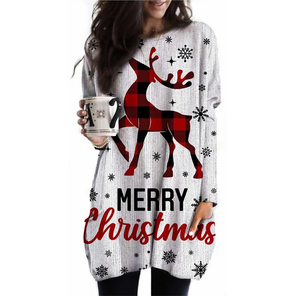 Women\'s T-Shirts Christmas Print Long Sleeves Top Autumn Daily Loose Long Sleeve Pocket Pullover Women Comfortable Clothing