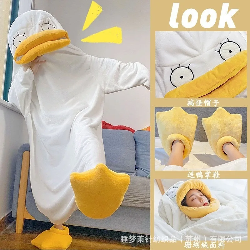 

Hot Elizabeth Duck Pajamas Funny Home Clothes Set Cute Cartoon Couple Flannel Robe Winter Star Same Style Cosplay Costume Gift