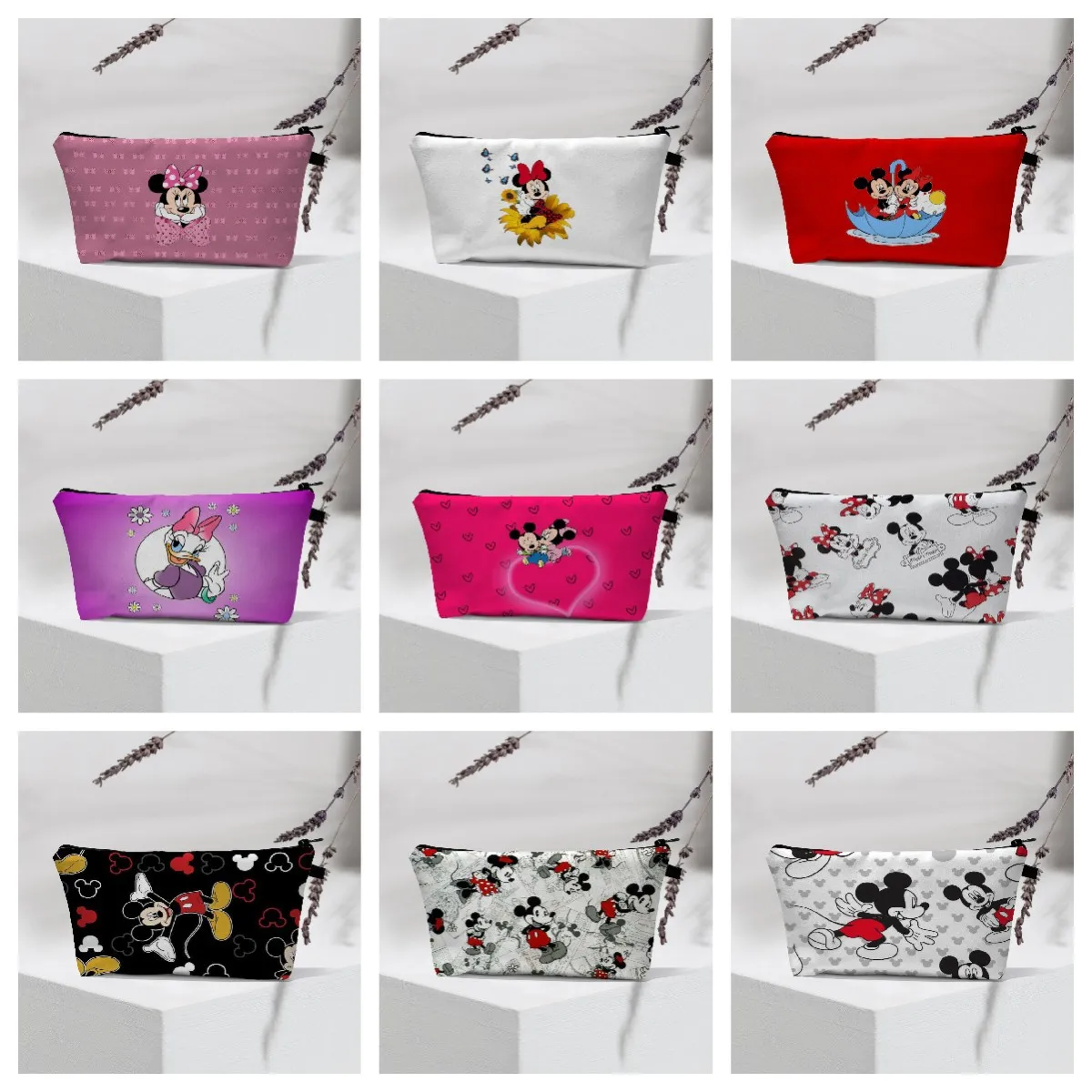 Cartoon Mickey Mouse Cosmetic Storage Bag Disney Kawaii Pattern Minnie Mouse Women Travel Makeup Bags Portable Clutch Bag