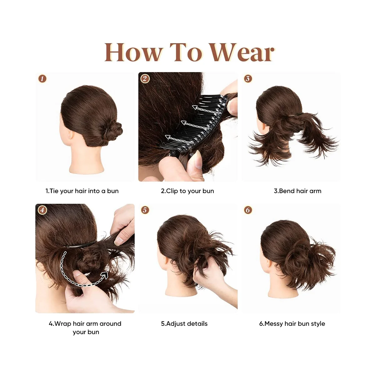 Messy Bun Hair Piece Side Comb Clip in Hair Bun Tousled Updo Hairpiece for Women Adjustable Tousled Updo D