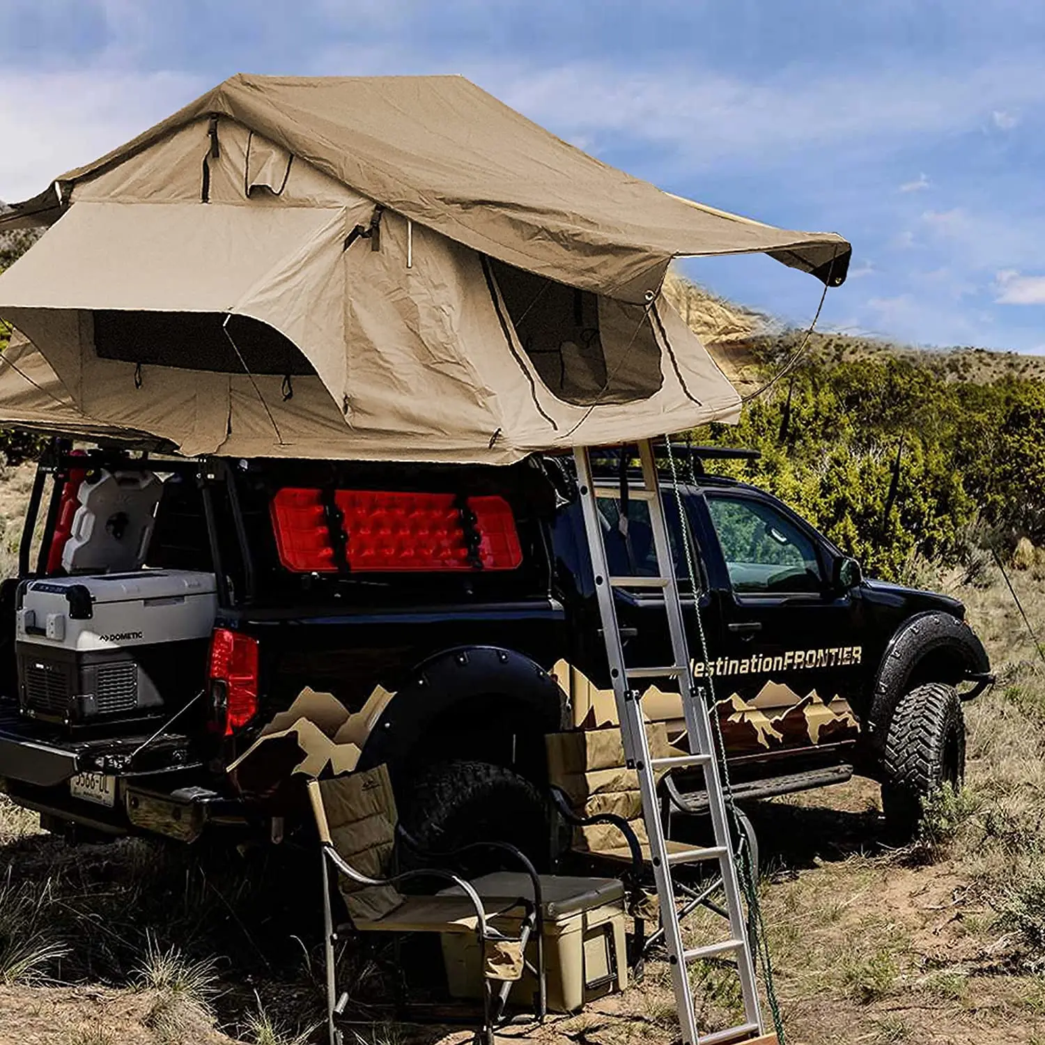 Car Rooftop Tent with Retractable Ladder Oxford Fabric Waterproof Double Layer Four-Season Camping Tent for Outdoor Use